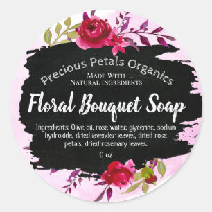 Pink Floral Watercolor Chalkboard Paint Soap Classic Round Sticker