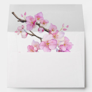 Pink floral watercolor cherry blossoms envelope