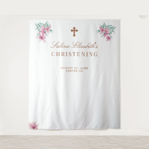 Pink floral watercolor Christening photo prop Tapestry