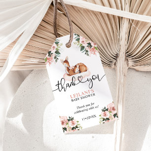 Pink Floral Watercolor Deer Baby Shower Thank You Gift Tags