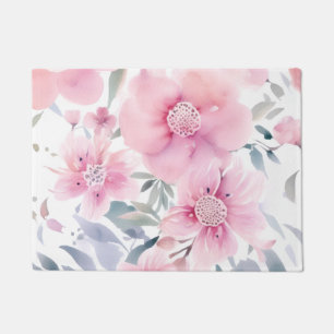 Pink Floral Watercolor Doormat
