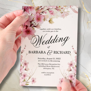 Pink Floral Watercolor Elegance Wedding  Vellum Invitations