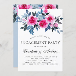Pink Floral Watercolor Elegant Engagement Party Invitation