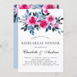 Pink Floral Watercolor Elegant Rehearsal Dinner Invitation