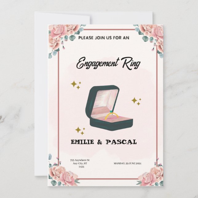 Pink Floral Watercolor Engagement Invitation (Front)