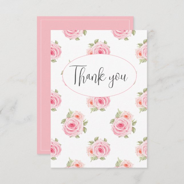 Pink Floral Watercolor Flat Thank You Card (Front/Back)