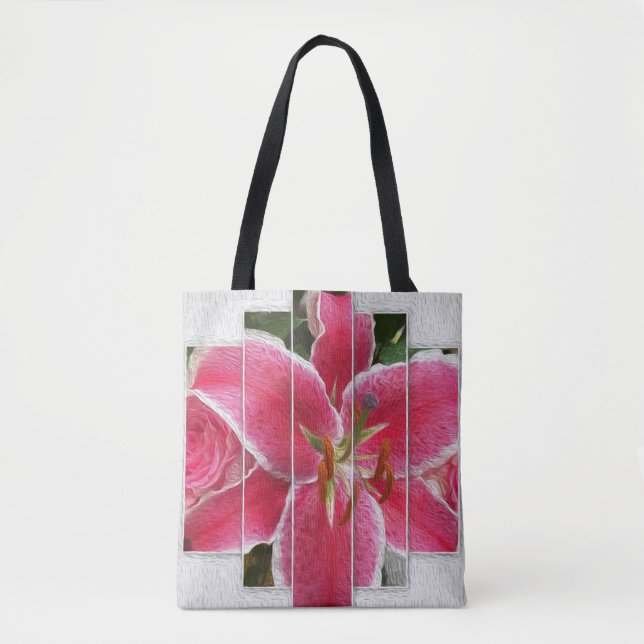 Pink Floral Watercolor Flowers Tote Bag (Front)