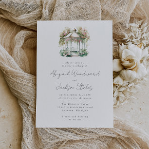 Pink Floral Watercolor Gazebo Wedding Invitation