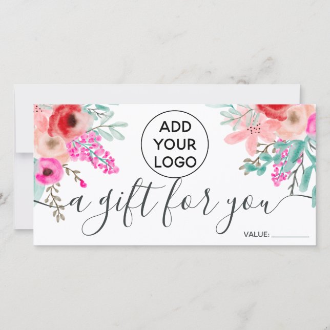 Pink floral watercolor girly logo gift certificate (Front)