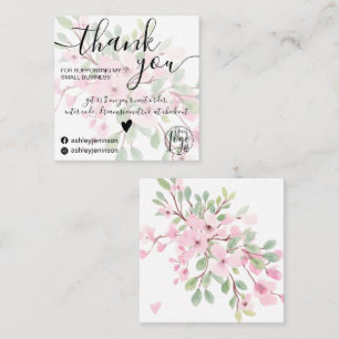 Pink floral watercolor girly order thank you  square business card