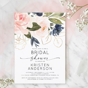 Pink Floral Watercolor Gold Bridal Shower Invitation