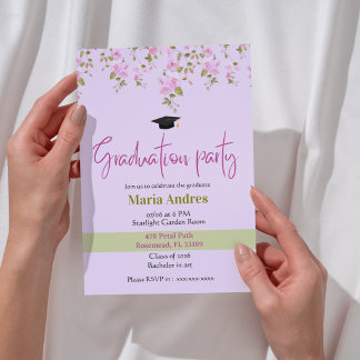 Pink Floral Watercolor Graduation Party Invitation