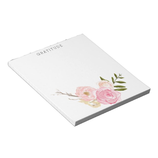 Pink Floral Watercolor Gratitude Notepad (Angled)