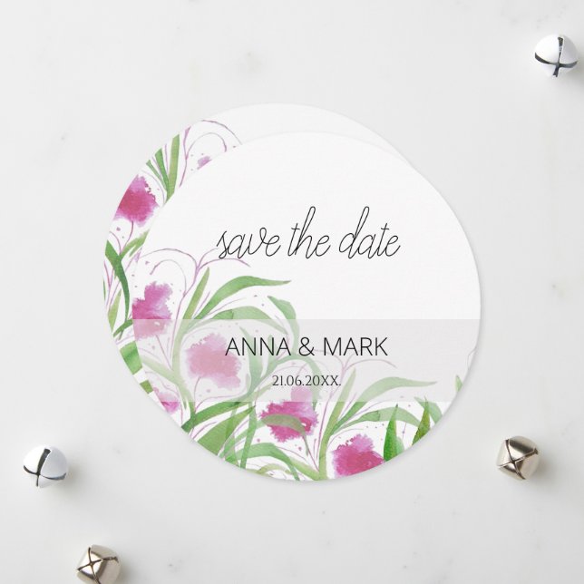 Pink Floral Watercolor Hand-painted Holiday Card (Front/Back In Situ)