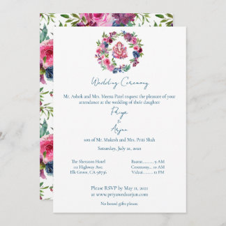 Pink Floral Watercolor Hindu Ganesh Wedding Invitation