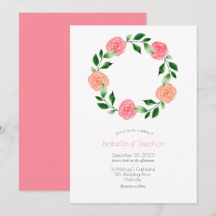 Pink Floral Watercolor Modern Simple Wedding Invitation