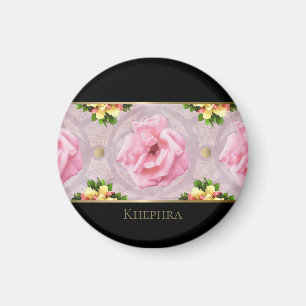Pink Floral Watercolor Monogram Name Magnet