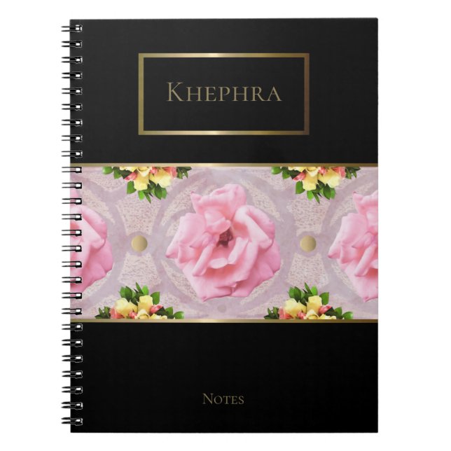 Pink Floral Watercolor Monogram Name  Notebook (Front)