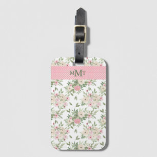 Pink Floral Watercolor Monogram Polkadot Luggage Tag