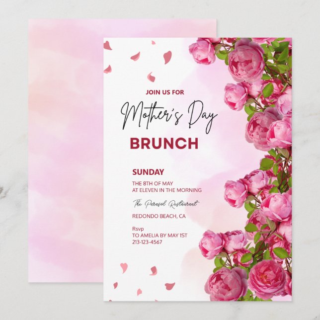 Pink Floral Watercolor Mothers' Day Brunch Invitation (Front/Back)