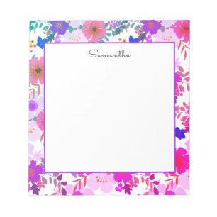 Pink Floral Watercolor Name Notepad