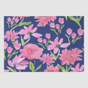 Pink Floral Watercolor on Navy Background  Tissue Paper