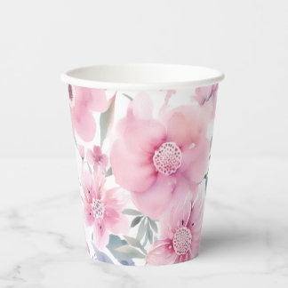 Pink Floral Watercolor  Paper Cups