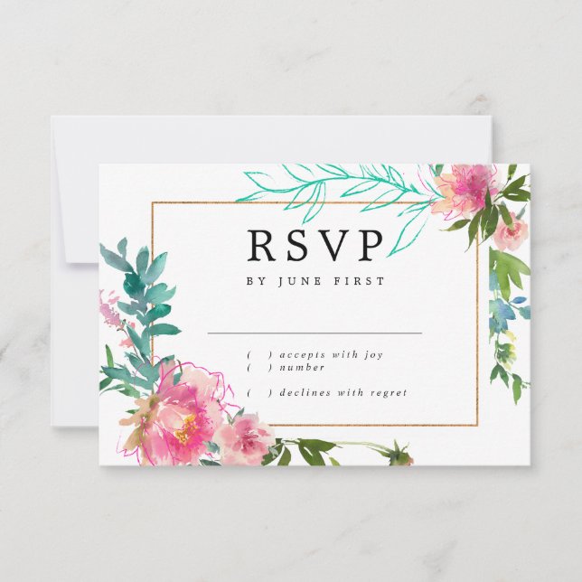 Pink Floral Watercolor Peony RSVP Card (Front)
