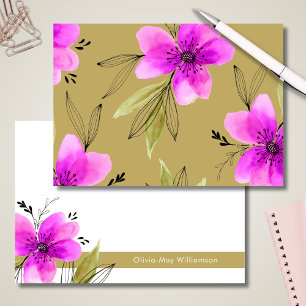 Pink Floral Watercolor Personalised Stationery Card