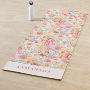 Pink Floral Watercolor Personalised  Yoga Mat