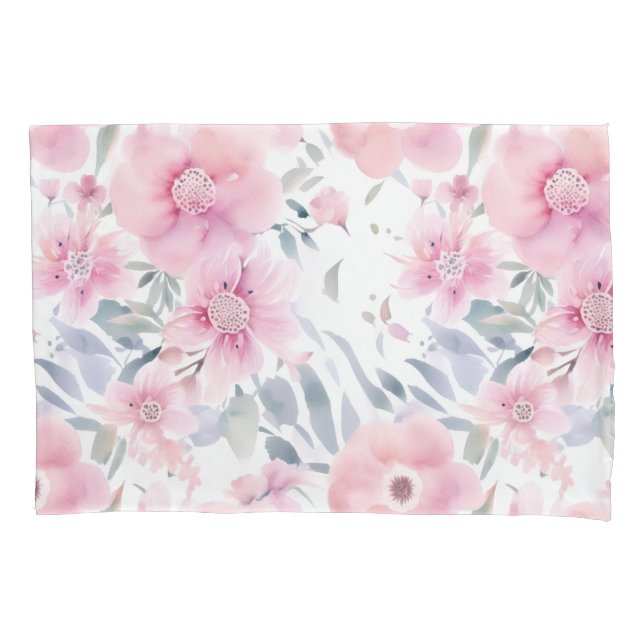 Pink Floral Watercolor  Pillowcase (Front)