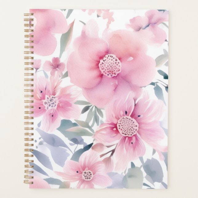 Pink Floral Watercolor  Planner (Front)