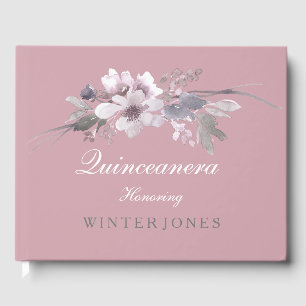Pink Floral Watercolor Quinceanera Guest Book