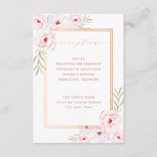 Pink Floral Watercolor Rose Gold Wedding Reception Enclosure Card