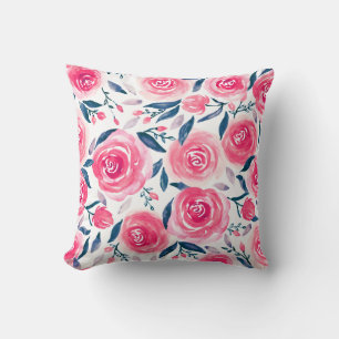 Pink Floral Watercolor Roses Pattern Cushion