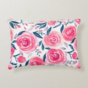 Pink Floral Watercolor Roses Pattern Decorative Cushion