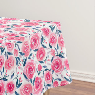 Pink Floral Watercolor Roses Pattern Tablecloth