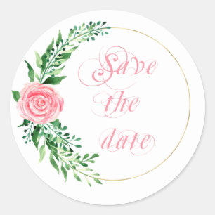 Pink Floral Watercolor Save the Date Elegant   Classic Round Sticker