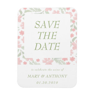 Pink Floral Watercolor Save the Date Magnet