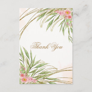 Pink Floral Watercolor Script Elegant Modern Thank You Card