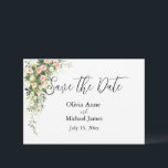 Pink Floral Watercolor Script Save The Date<br><div class="desc">Beautiful and pretty watercolor floral swag mixed with pink,  peach and blush colours.  So pretty.  Names are done in elegant script. Perfect for that spring and summer wedding.</div>