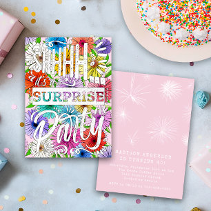 Pink Floral Watercolor Shh Surprise Birthday Party Invitation