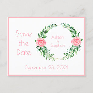 Pink Floral Watercolor Simple Save the Date Announ Announcement Postcard