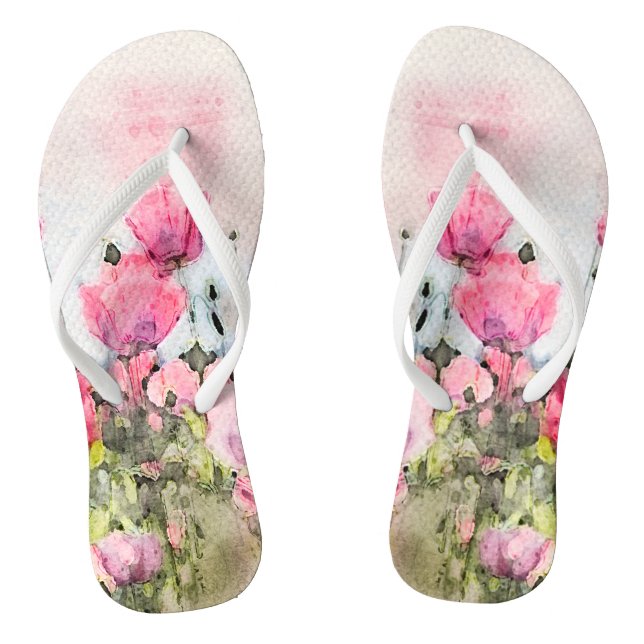 Pink Floral Watercolor Summer Flip Flops (Footbed)