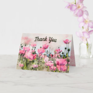 Pink Floral Watercolor Thank You  Card