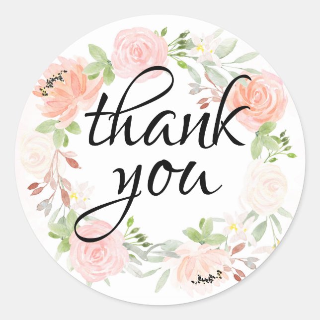 Pink Floral Watercolor Thank You Envelope Seal (Front)