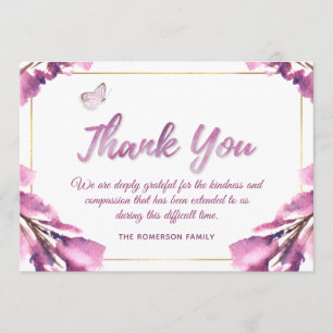 Pink Floral Watercolor Thank You In Memory Card