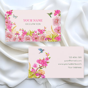 Pink Floral watercolor tropical bird  Business Card