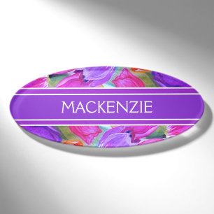 Pink Floral Watercolor Tulip Name Tag