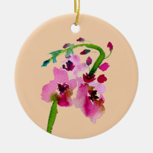 Pink floral watercolor verbascum blush flower ceramic tree decoration